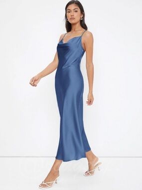Rouge! Blue Satin Cowl Midi Dress